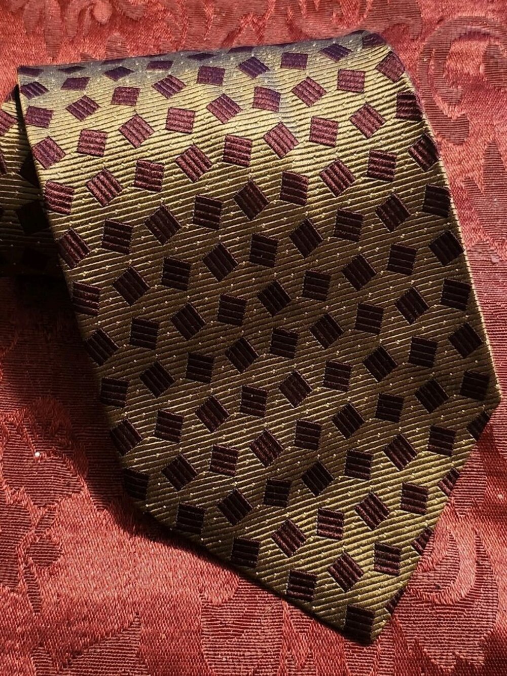 Allea for Nordstrom Men Gold Geometric 100% Silk Tie Made In Italy Handmade